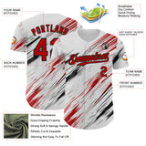 Custom White Red Gray-Black Diagonal Scratch Brush Stroke Authentic Baseball Jersey