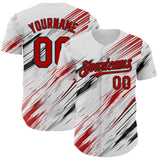 Custom White Red Gray-Black Diagonal Scratch Brush Stroke Authentic Baseball Jersey