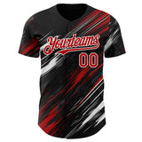 Custom Black Red-White Diagonal Scratch Brush Stroke Authentic Baseball Jersey
