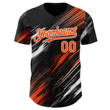 Custom Black Orange-White Diagonal Scratch Brush Stroke Authentic Baseball Jersey