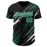 Custom Black Kelly Green-White Diagonal Scratch Brush Stroke Authentic Baseball Jersey