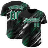 Custom Black Kelly Green-White Diagonal Scratch Brush Stroke Authentic Baseball Jersey