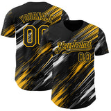 Custom Black White-Gold Diagonal Scratch Brush Stroke Authentic Baseball Jersey