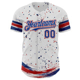 Custom White Royal-Red Stars Paint Splatter Brush Stroke Authentic Baseball Jersey
