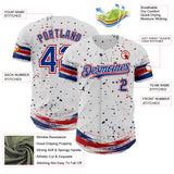 Custom White Royal-Red Stars Paint Splatter Brush Stroke Authentic Baseball Jersey