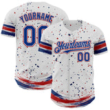 Custom White Royal-Red Stars Paint Splatter Brush Stroke Authentic Baseball Jersey