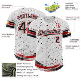 Custom White Black-Red Stars Paint Splatter Brush Stroke Authentic Baseball Jersey