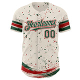Custom Cream Green-Red Stars Paint Splatter Brush Stroke Authentic Baseball Jersey