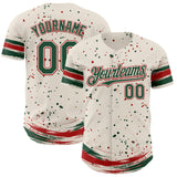 Custom Cream Green-Red Stars Paint Splatter Brush Stroke Authentic Baseball Jersey