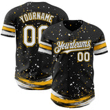 Custom Black White-Gold Stars Paint Splatter Brush Stroke Authentic Baseball Jersey