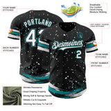 Custom Black White-Teal Stars Paint Splatter Brush Stroke Authentic Baseball Jersey