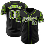 Custom Black Neon Green-White Digital Camo Two Tone Authentic Baseball Jersey