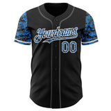 Custom Black Electric Blue White-Steel Gray Digital Camo Two Tone Authentic Baseball Jersey
