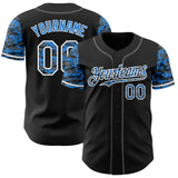 Custom Black Electric Blue White-Steel Gray Digital Camo Two Tone Authentic Baseball Jersey