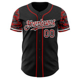 Custom Black Red-White Digital Camo Two Tone Authentic Baseball Jersey