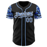Custom Black Light Blue-White Digital Camo Two Tone Authentic Baseball Jersey