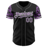 Custom Black Medium Purple White-Steel Gray Digital Camo Two Tone Authentic Baseball Jersey