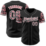 Custom Black Medium Pink White-Steel Gray Digital Camo Two Tone Authentic Baseball Jersey