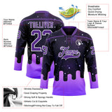 Custom Black Purple-White Melting Rave Psychedelic Galaxy Space Lace Neck Hockey Jersey