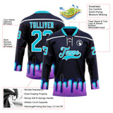 Custom Black Lakes Blue Purple-White Melting Rave Psychedelic Lace Neck Hockey Jersey