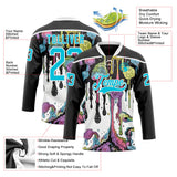 Custom Black Lakes Blue-White Melting Rave Psychedelic Lace Neck Hockey Jersey