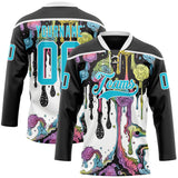 Custom Black Lakes Blue-White Melting Rave Psychedelic Lace Neck Hockey Jersey
