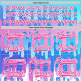 Custom Blue Pink-White Melting Gradient Liquid Lace Neck Hockey Jersey