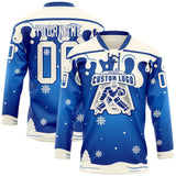 Custom Royal-Cream Melting Snow Lace Neck Hockey Jersey