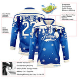Custom Royal-Cream Melting Snow Lace Neck Hockey Jersey