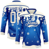Custom Royal-Cream Melting Snow Lace Neck Hockey Jersey