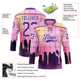 Custom Pink Purple Yellow-White Melting Rave Psychedelic Checkerboard Lace Neck Hockey Jersey
