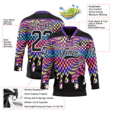 Custom Black White-Purple Melting Rave Psychedelic Checkerboard Lace Neck Hockey Jersey
