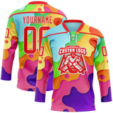 Custom Purple Fire Red-White Melting Rave Psychedelic Lace Neck Hockey Jersey