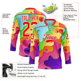 Custom Purple Fire Red-White Melting Rave Psychedelic Lace Neck Hockey Jersey