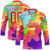 Custom Purple Fire Red-White Melting Rave Psychedelic Lace Neck Hockey Jersey