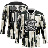 Custom Black-White Melting Candle Rave Psychedelic Lace Neck Hockey Jersey