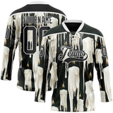 Custom Black-White Melting Candle Rave Psychedelic Lace Neck Hockey Jersey