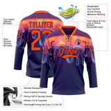 Custom Dark Purple Orange-Purple Melting Psychedelic Lace Neck Hockey Jersey