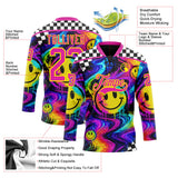 Custom Black Deep Pink-Light Yellow Melting Rave Psychedelic Lace Neck Hockey Jersey