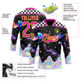 Custom Black Deep Pink-Light Yellow Melting Rave Psychedelic Galaxy Lace Neck Hockey Jersey