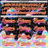 Custom Black Deep Pink-Light Yellow Melting Rave Psychedelic Galaxy Lace Neck Hockey Jersey