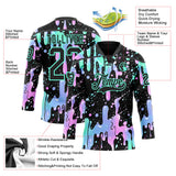 Custom Black-Green Melting Rave Psychedelic Lace Neck Hockey Jersey
