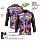 Custom Black Purple-White Melting Psychedelic Mushroom Lace Neck Hockey Jersey