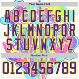 Custom White Purple-Light Yellow Melting Psychedelic Lace Neck Hockey Jersey