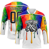Custom White-Black Melting Psychedelic Lace Neck Hockey Jersey