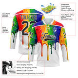 Custom White-Black Melting Psychedelic Lace Neck Hockey Jersey