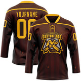 Custom Brown-Gold Melting Foodie Chocolate Lace Neck Hockey Jersey