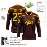 Custom Brown-Gold Melting Foodie Chocolate Lace Neck Hockey Jersey