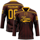 Custom Brown-Gold Melting Foodie Chocolate Lace Neck Hockey Jersey