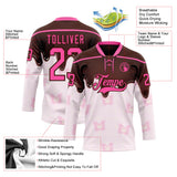 Custom Brown-Pink Melting Foodie Chocolate Lace Neck Hockey Jersey